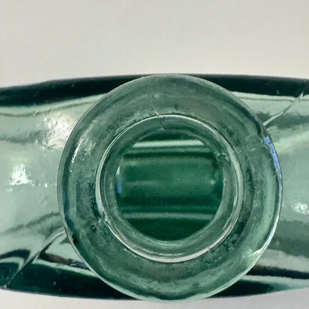Vintage Aqua Green Glass Oval Decorative Bottle with Cork Stopper 4.5 Inch